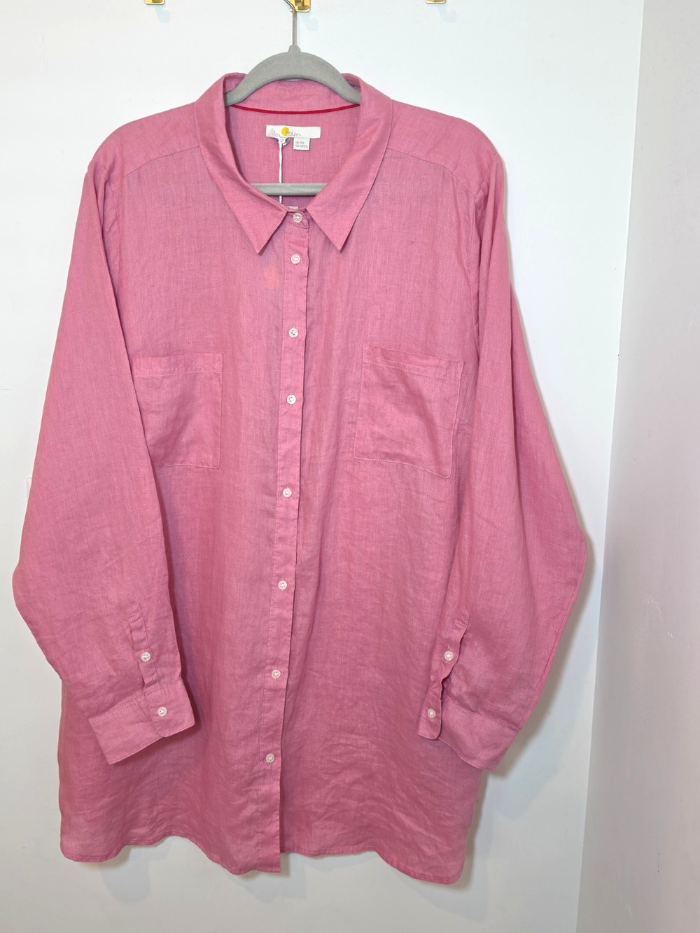 Boden Linen Shirt Size 20 22 Long Button Up Long Sleeve Top Pink NWT